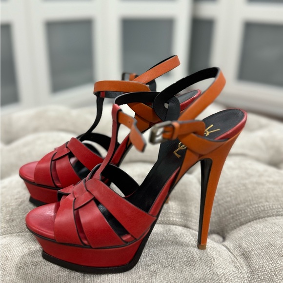 New without box Saint Laurent Leather T-Strap Sandals size 37.5 - Picture 4 of 4